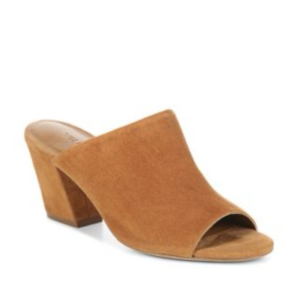 Vince Tan Suede Mules Women's Baldriz Suede Block Heel Slide Sandals Sz 8M